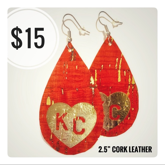 3rd Floor Designs Jewelry - KC Chiefs Cork Leather Earrings